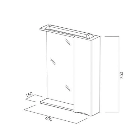 Шкаф Belbagno MARINO Bianco Lucido зеркальный подвесной с подсветкой, левосторонний MARINO-SPC-600/750-1A-BL-P-L
