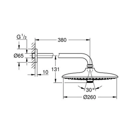 Верхний душ Grohe Euphoria SmartControl 26458000 260 мм, 3 реж.,с кронштейном 380 мм