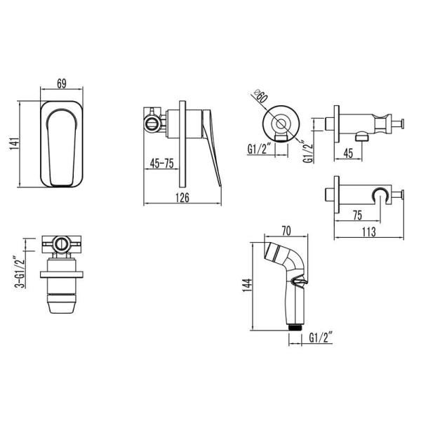 Гигиенический душ  Lemark Bronx LM3719BL с смесителем, встраиваемый , черный