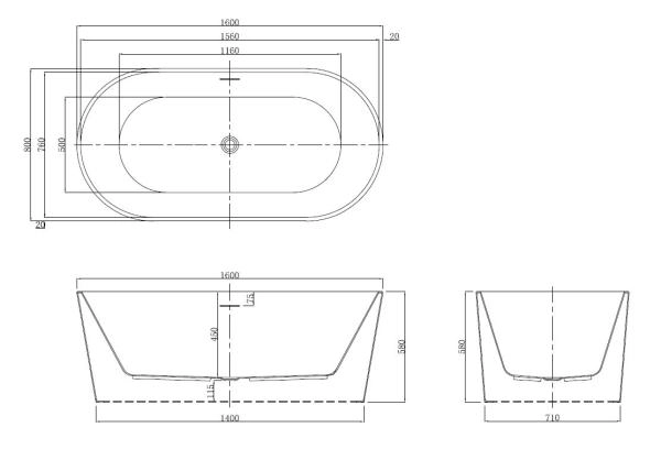 Ванна акриловая Azario Bristol 160x80 свободностоящая BRI16080
