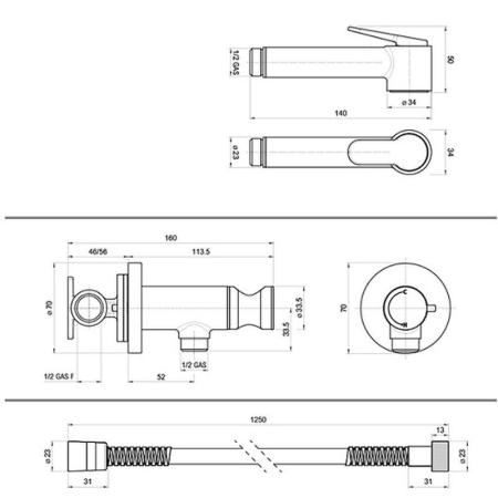 Гигиенический душ Bossini Paloma Brass E37005B.070 со смесителем, никель