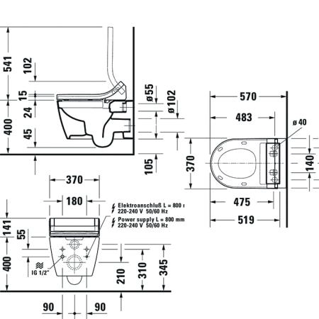 DURAVIT Me by Starck Унитаз подвесной безободковый 57х37см., для крышки-биде Sensowash, с креплением, цвет: белый