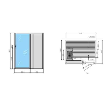 Effegibi Yoku S Door Сауна 174x132х214см, угловая DX, цвет: осина термообработанная
