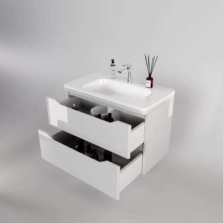 Тумба подвесная Style Line Марелла 80 (2 ящ.) Люкс антискрейтч белый глянец, PLUS