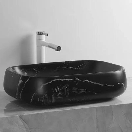 Раковина Cerutti SPA CR0086 MMB2 накладная, мрамор матовый черный, прямоугольная 565х400х145