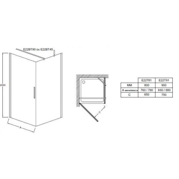 Душевая дверь Jacob Delafon CONTRA E22T91-GA 90 см