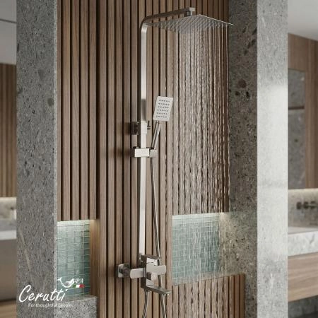 Душевая стойка CeruttiSPA РУФИНО BN (RUFINO BN) из нержавеющей стали, цвет матовый никель