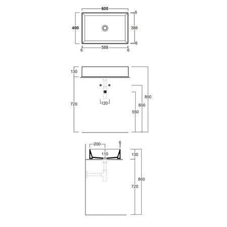 Simas Agile Раковина 60х40см., накладная, без перелива, без отв., цвет: Cemento matt