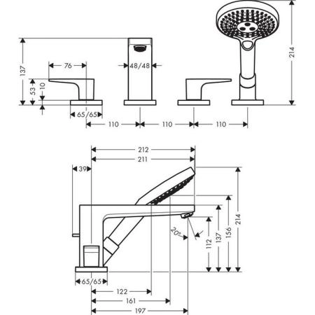 Смеситель Hansgrohe Metropol 32552000 на край ванны хром