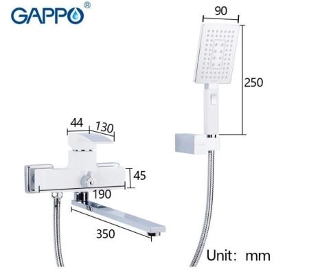 Смеситель Gappo G2207-7 для ванны излив 35 см, хром белый