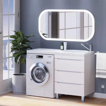 Тумба под стиральную машину Uperwood Tanos 60 см напольная с раковиной Bruks 120 см правая, белая
