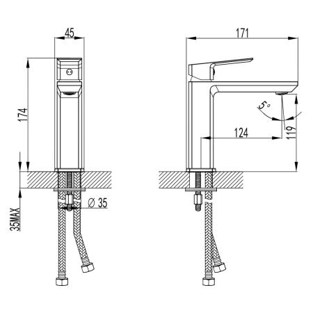 Смеситель для раковины Azario HARDCORE без донного клапана, хром (AZ-VJG168277C)