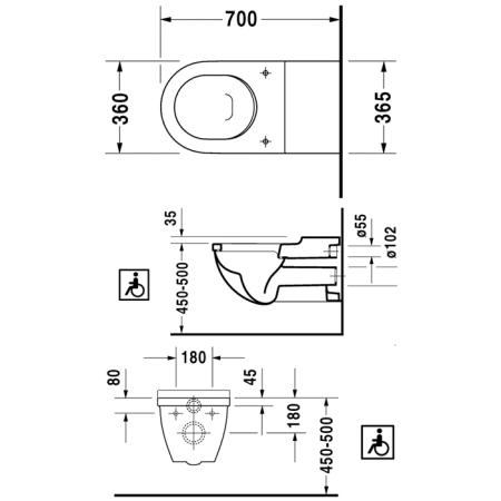 Duravit Starck 3 Унитаз 70х45х36см., подвесной, для инвалидов на колясках, цвет: белый