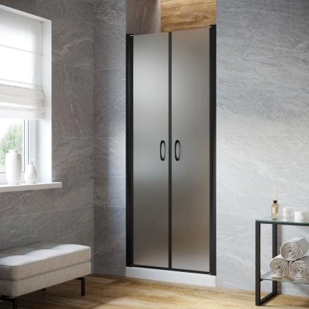 Душевая дверь Vegas-glass E2P LUX 110 02М 10, профиль черный матовый, стекло сатин