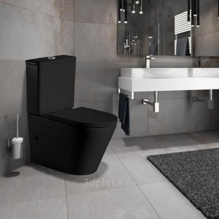 Унитаз Ceramalux 2179-1MB напольный безбодковый с бачком сиденье микролифт, матовый черный