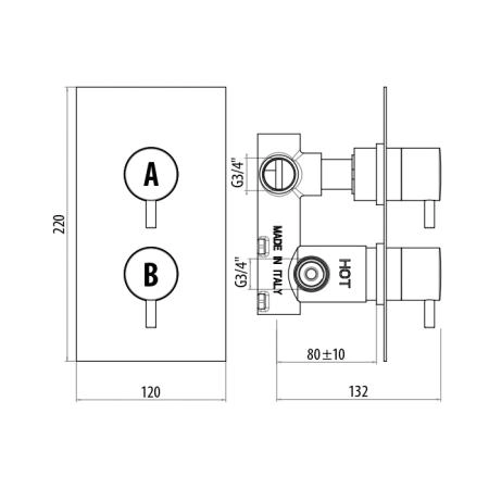 GATTONI FLAT Termostatici смеситель для душа 2 рычага на 2 выхода, цвет хром
