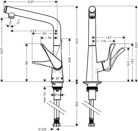 Смеситель Hansgrohe Metris 14883000 для кухни select