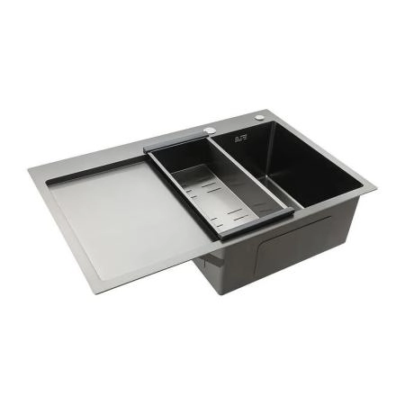 Кухонная мойка Gappo GS7850-6R 780x500x215mm 0.8мм с коландером Черный чаша справа