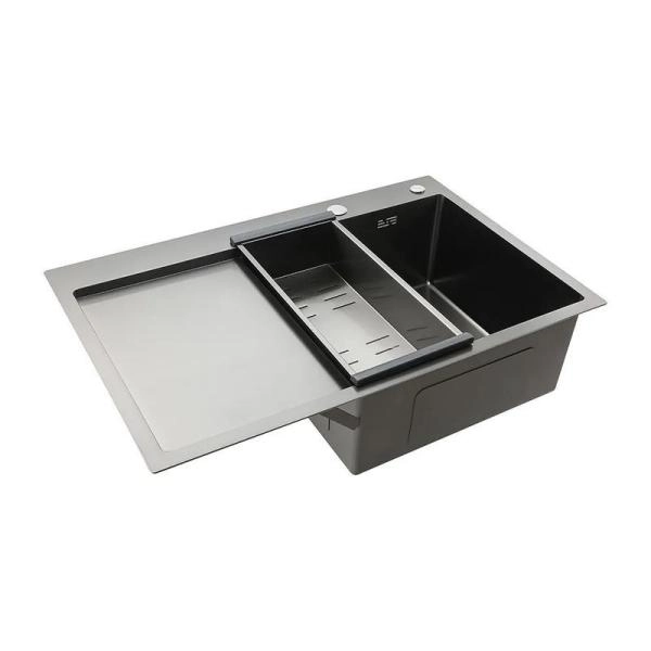 Кухонная мойка Gappo GS7850-6R 780x500x215mm 0.8мм с коландером Черный чаша справа