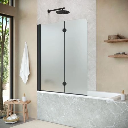 Шторка на ванную Vegas-glass E2V NOVO 120 02М 10 L, профиль черный матовый, стекло сатин