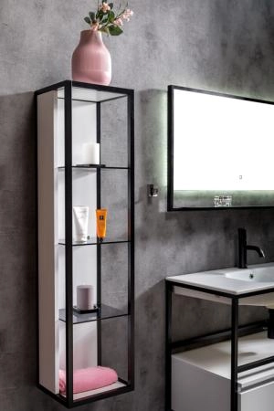 Пенал Boheme LOFT высокий белый, полки стекло 896-W