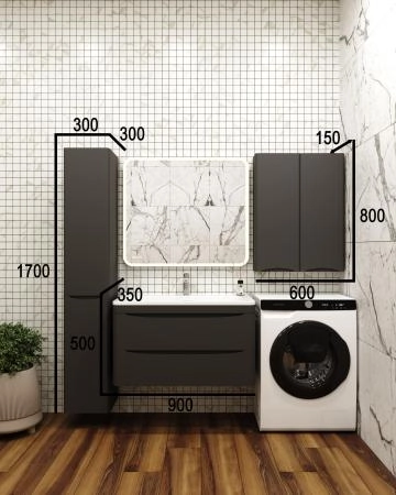 Тумба подвесная Style Line Бергамо мини 90 (2 ящ.) Люкс антискрейтч черный, PLUS