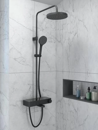 Душевая система VitrA Core Round A4730936EXP с термостатическим смесителем и ручным душем матовая черная