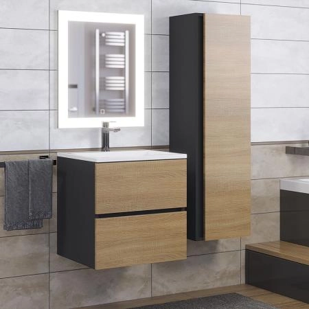 Тумба с раковиной Uperwood Barsa 50 см, раковина белая, подвесная тумба черная/дуб сонома