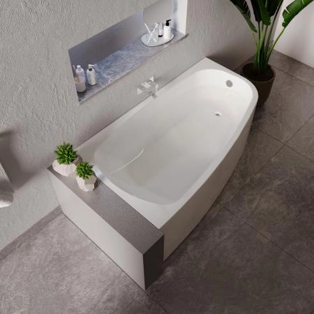 Ванна акриловая "РОНА 168х95" (правое исполнение), рама-подставка, фронтально-торцевая панель, слив-перелив автомат с сеточкой (хром, с сифоном)