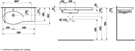 Раковина Laufen Palace New 8.1670.2.000.104.1 900х460х380 мм крыло справа
