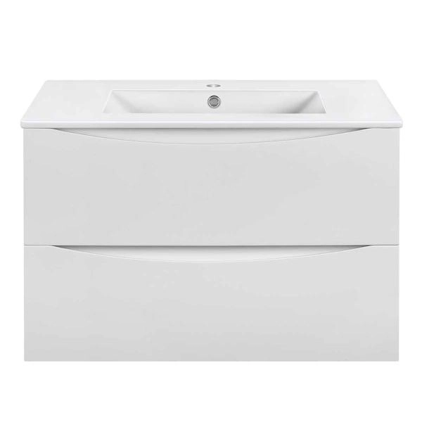 Тумба под раковину Vincea Mia Slim 800 подвесная, 2 выкатных ящика soft close, G.White