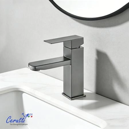 Смеситель для раковины CeruttiSPA КЛЕЛИЯ GR (CLELIA GR) из нержавеющей стали, цвет серый матовый
