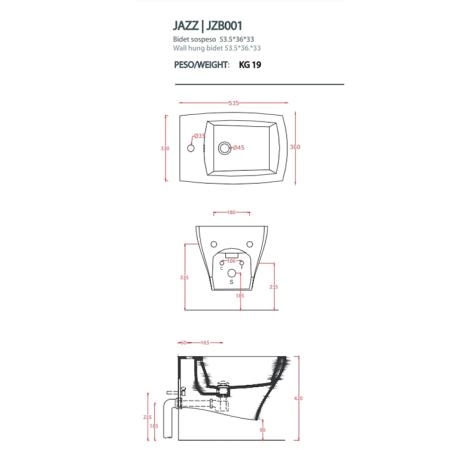 Artceram JAZZ Биде подвесное 54x36см c креплением, с 1 отв под смеситель .цвет белый матовый