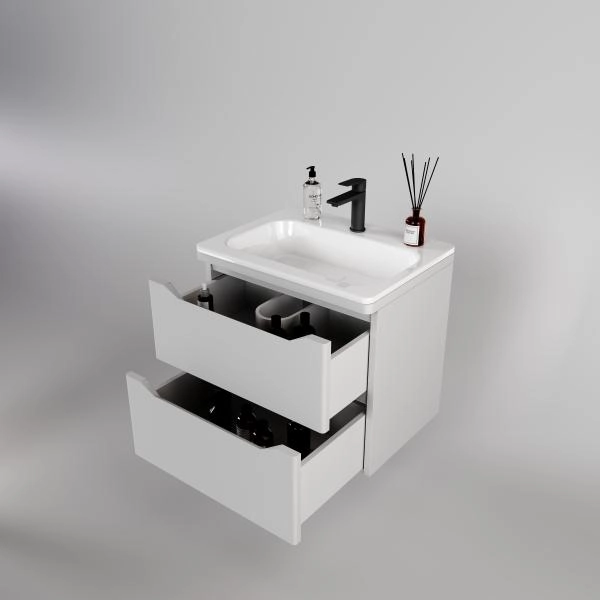 Тумба подвесная Style Line Марелла 60 (2 ящ.) Люкс антискрейтч белый матовый, PLUS