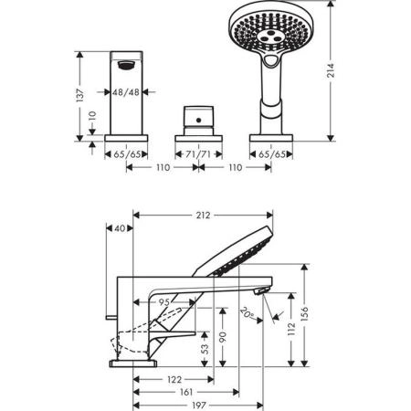Смеситель Hansgrohe Metropol 32550000 на край ванны хром
