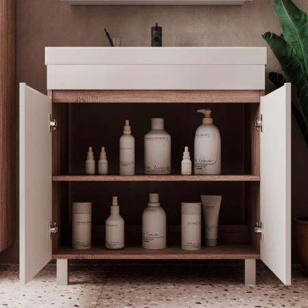 Тумба для ванной Volna Conty 80.2D Белый/дуб сономанапольная (9696) раковина отдельно