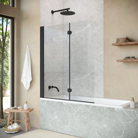 Шторка на ванную Vegas-glass E2V NOVO 120 02М 01 L, профиль черный матовый, стекло прозрачное
