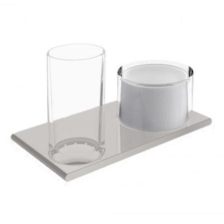 Двойной держатель со стаканом и дозатором жидкого мыла KEUCO Edition 400 11553059000 Матовый/прозрачный/никель шлифованный