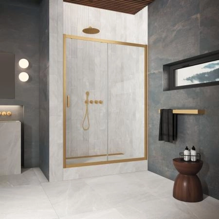 Душевая дверь Vegas-glass ZP Protec 135 03 01, профиль золото матовое, стекло прозрачное