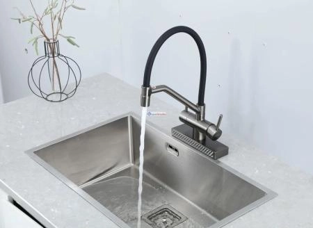 Смеситель для кухни Gappo G4098-9 с водопадом оружейная сталь