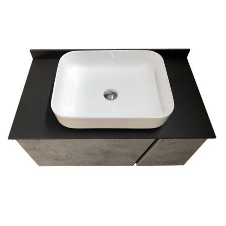 Тумба с раковиной Comforty Эдинбург-90 бетон светлый с черной столешницей