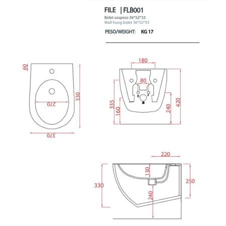 Artceram FILE 2.0 Биде подвесное 53х37см, 1 отв под смеситель, цвет: белый матовый