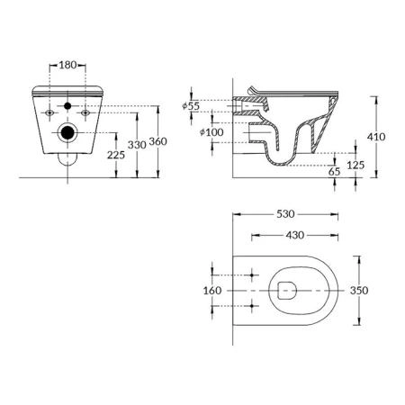 Kerama Marazzi Унитаз PLAZA Modern подвесной безободковый с системой смыва RIM UP+ (Tornado), белый глянцевый