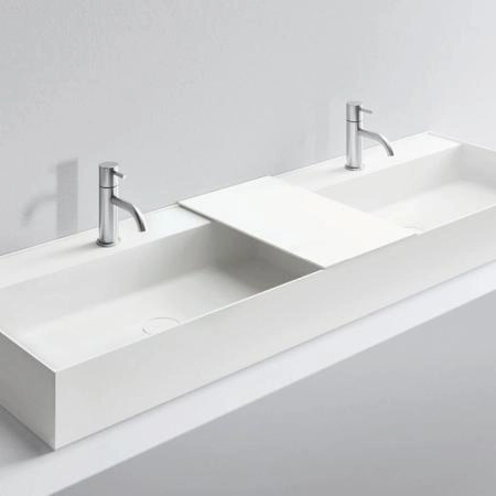 NOORTH milldue edition Раковина 144.5х47.2х12 см, с 1 отв.,  двойная, накладная, цвет: белый