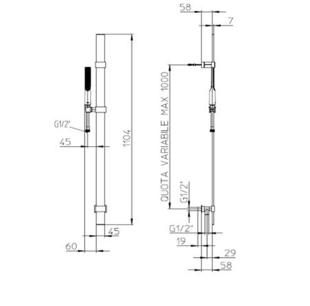 Душевой гарнитур Bossini APICE FLAT D48088.073 из латуни 110 см, цвет черный матовый