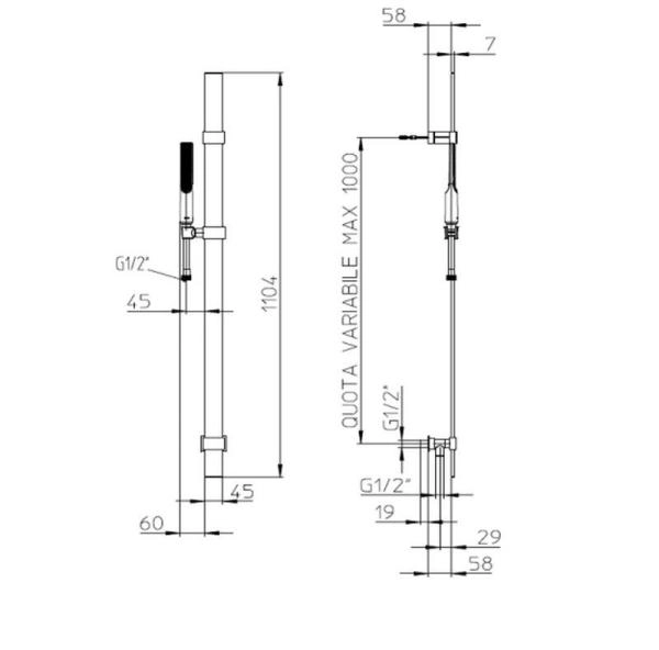 Душевой гарнитур Bossini APICE FLAT D48088.073 из латуни 110 см, цвет черный матовый