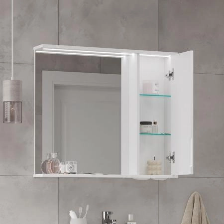 Зеркало-шкаф с LED подсветкой Volna Lake 80 правое (белый)