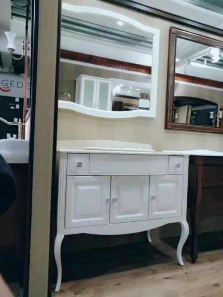 Тумба под раковину/мраморную столешницу Opadiris ЛАУРА 100 Белый без патины/swarovski хром