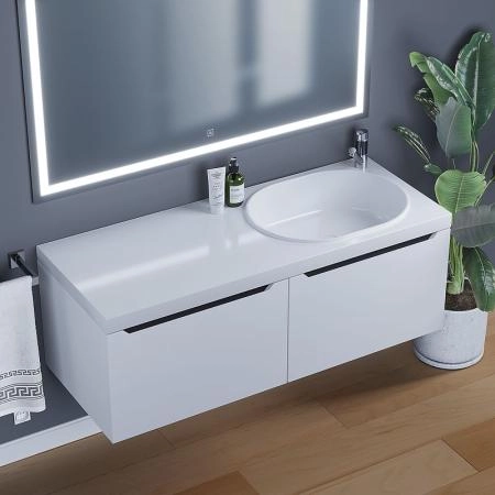 Тумба под стиральную машину Uperwood Tanos 60 см раковина Bruks 120 см правая, белая/графит