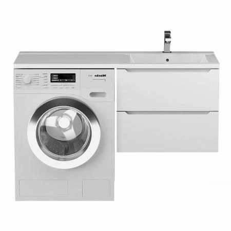 Тумба под стиральную машину Uperwood Tanos 60 см подвесная с раковиной Cosmos 120 см правая, белая